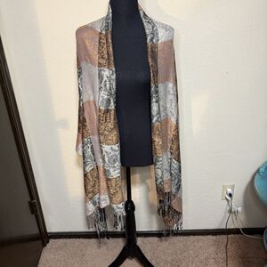 Women’s Silk Chasmere Pashmina Wrap Scarf Shawl with Fringe Paisley Boho Artsy